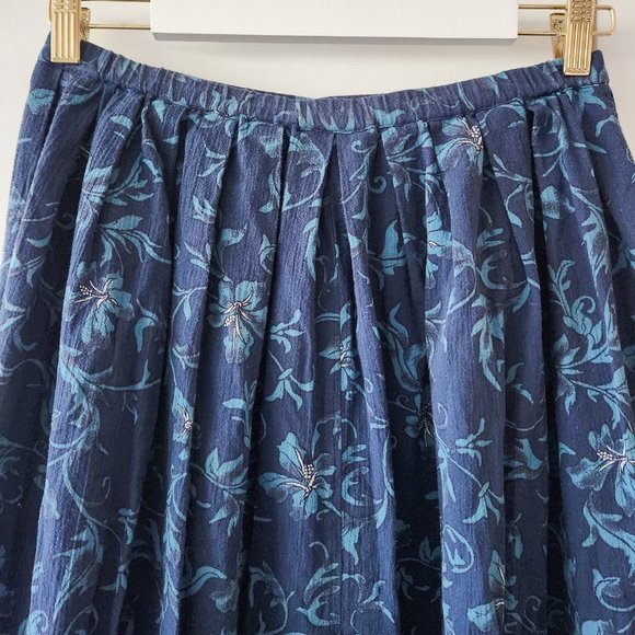 Lizsport Vintage Blue Tropical Floral Print Button Down Midi Skirt Size PM - Picture 11 of 16
